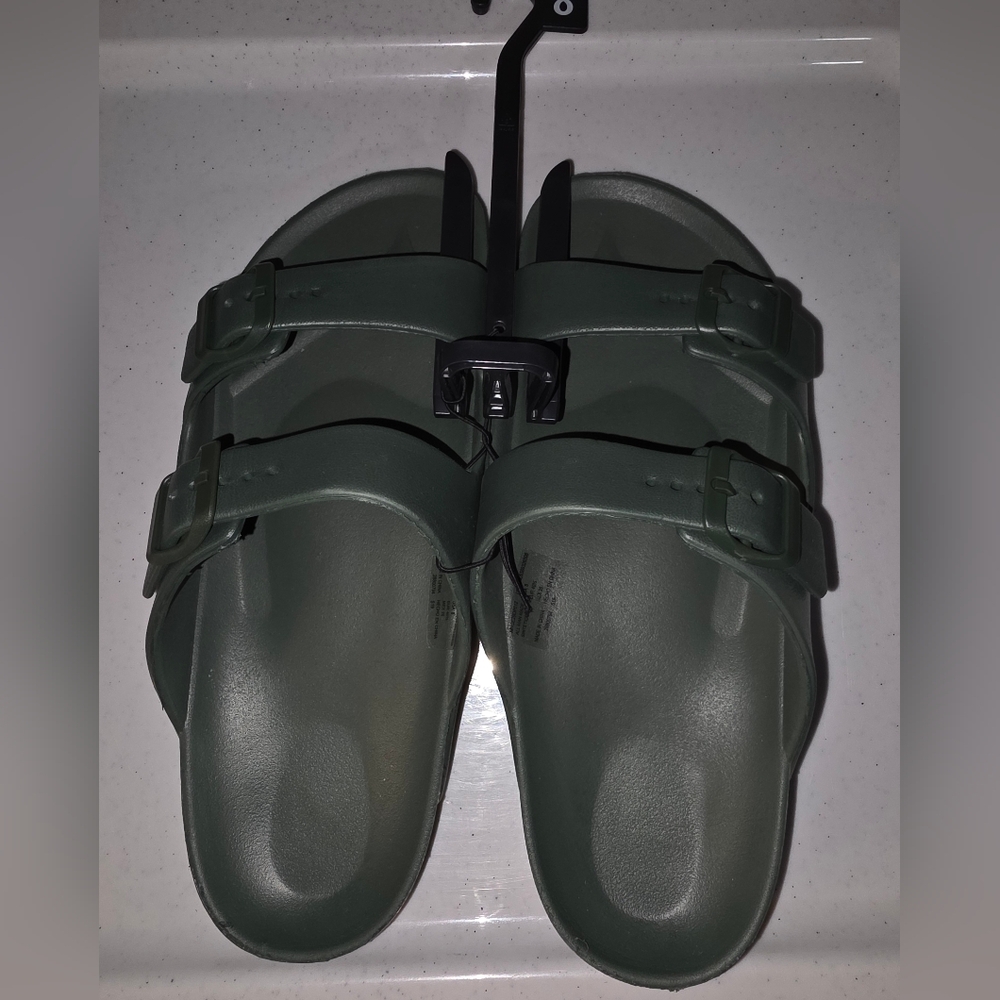Men's George Olive Green Double Strap Buckle Slip On Sandals Size 8 - Picture 2 of 6
